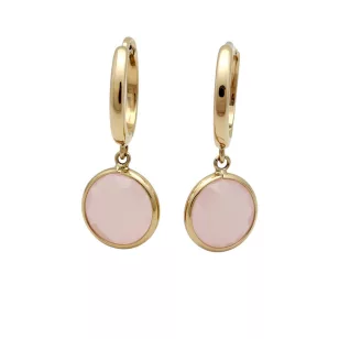 Arany fülbevaló kerek rózsaszín rózsakvarc kővel