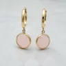 Arany fülbevaló kerek rózsaszín rózsakvarc kővel