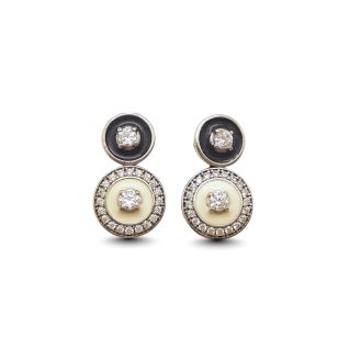 Fekete-fehér dupla karika ezüst bedugós fülbevaló