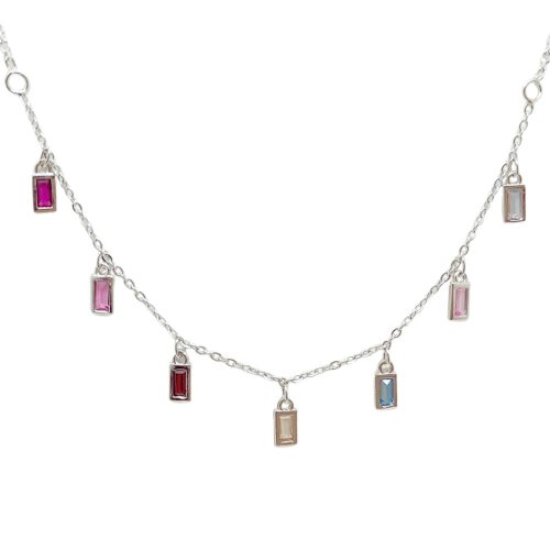 Ezüst nyaklánc színes cirkónia kövekkel