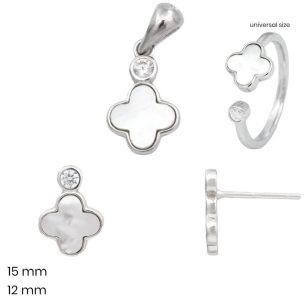   Gyöngyház ezüst 3 részes ékszer szett medál fülbevaló gyűrű