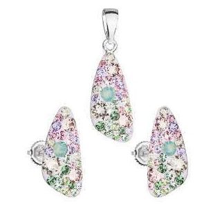   Ezüst medál és fülbevaló ékszer szett Swarovski kristállyal, pink