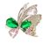 Ezüst pillangó gyűrű zöld kővel