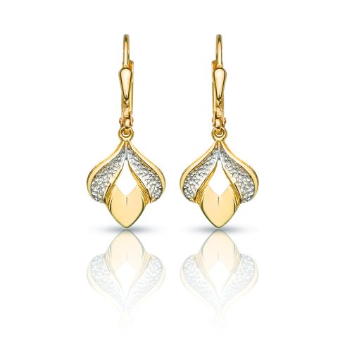 Nyíló tulipán rövid lógós arany fülbevaló