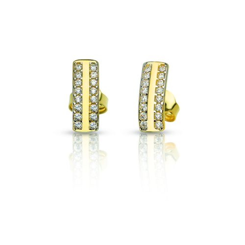 Arany téglalap fülbevaló két soros cirkónia kövekkel