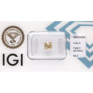   0.99 ct yellowish brown gyémánt kő, párna (cushion) csiszolású briliáns